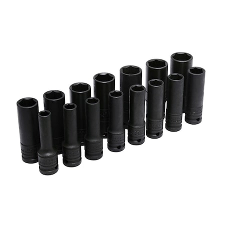 Urrea 1/2" drive 6-pt thin-wall deep impact socket set 15PC 73214MD